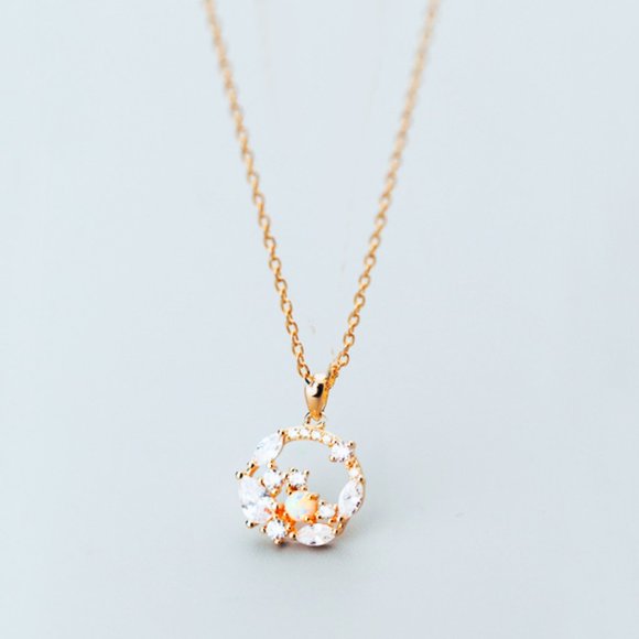 Gold Vermeil Rose Gold Fire Opal Floral Necklace - Picture 6 of 9